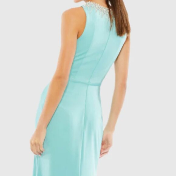MAC DUGGAL 26516 SLEEVELESS RHINESTONE COLLAR COLUMN AQUA GOWN 6 - Picture 4 of 5